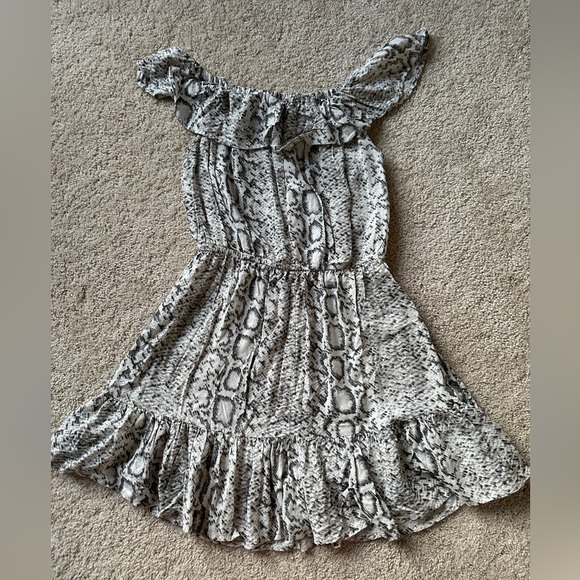 Off Shoulder Grey and Black Cheetah Dress - Picture 2 of 3